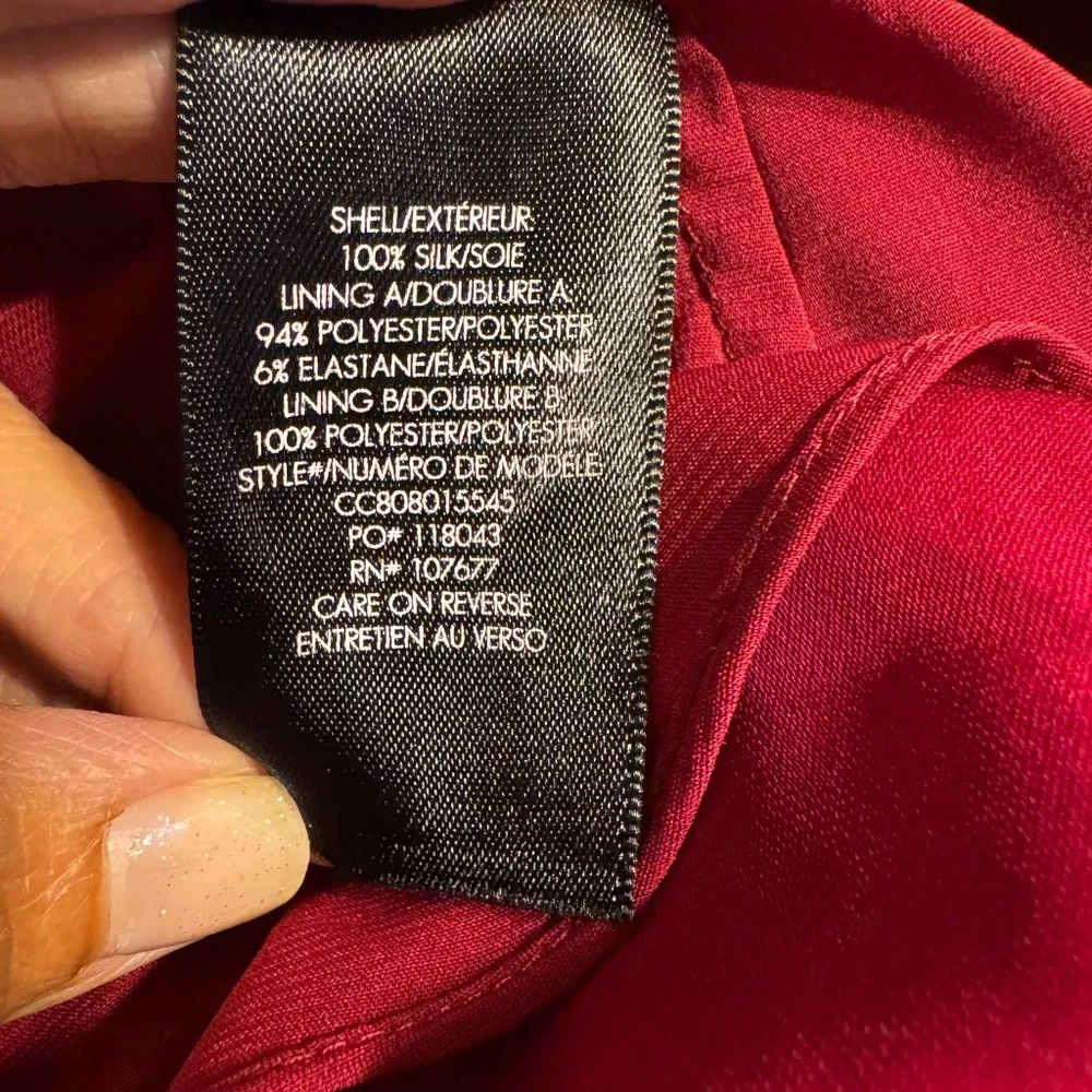 ALICE + OLIVIA Santina Tuck Sleeve Faux Wrap Silk Dress in Bordeaux Wine Size 6 - Picture 8 of 9